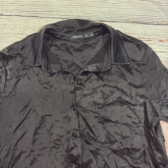 Karen Millen Satin Crepe Feather Trim Black Layered Black Blouse - Picture 10 of 11